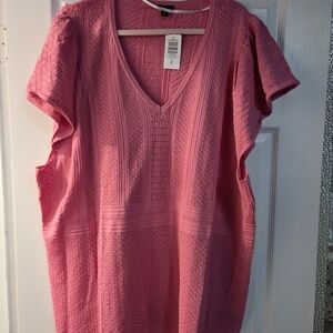 Torrid Textured Pink V-Neck Pointelle Sweater 6X
